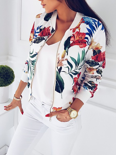 Floral Retro Zip up Bomber Jacket