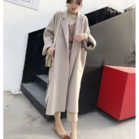 Belted Solid Color Classy Long Winter Coat - Thumbnail 2
