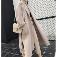 Belted Solid Color Classy Long Winter Coat - Thumbnail 3