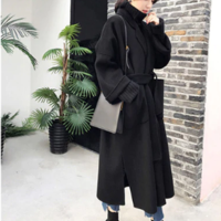 Belted Solid Color Classy Long Winter Coat - Thumbnail 1