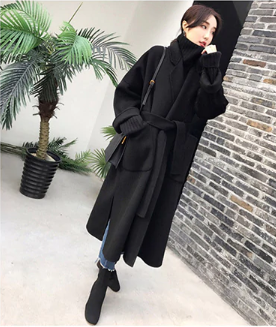 Belted Solid Color Classy Long Winter Coat