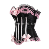 Sexy Bustier Pink and Black Lace Corset Top - Thumbnail 1