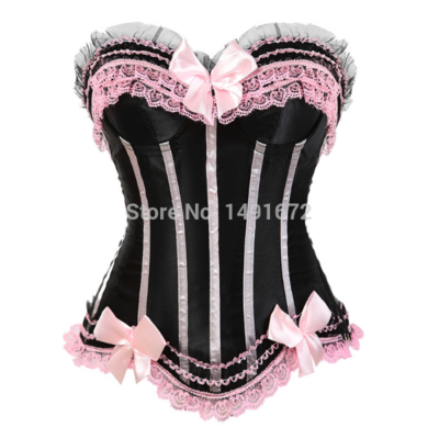 Sexy Bustier Pink and Black Lace Corset Top