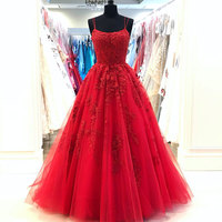 Burgundy lace long prom dress evening dress - Thumbnail 1