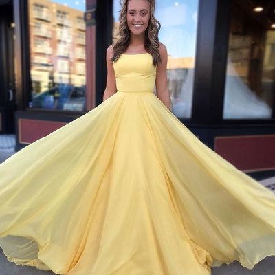 Yellow chiffon long prom dress evening dress - Thumbnail 4