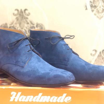 New handmade half ankle blue suede lace up boot for men's  - Thumbnail 3