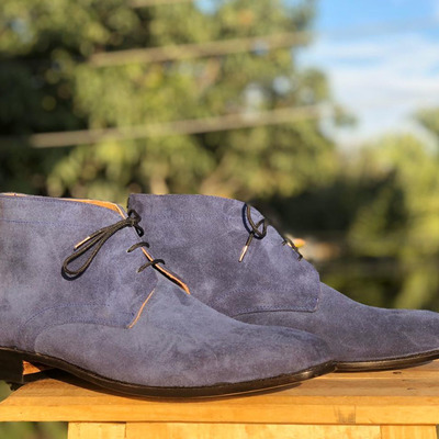 New handmade half ankle gray suede lace up boot for men's  - Thumbnail 3