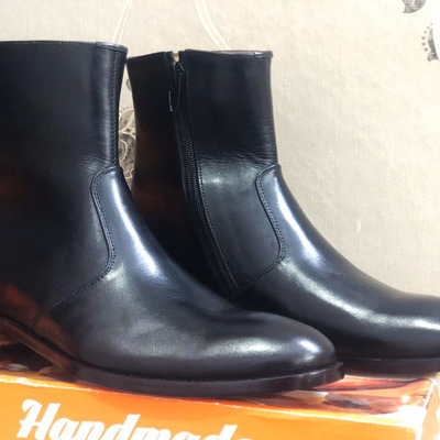 Men's handmade stylish navy blue ankle high side zipper leather boot - Thumbnail 5