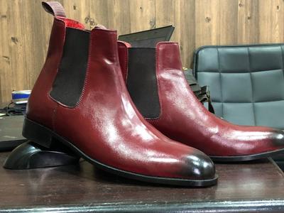 Handmade Men's Tone Burgundy Ankle Chelsea Leather Boot