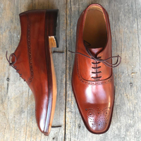 Men's Handmade Stylish Brown Brogue Leather Lace Up Shoes - Thumbnail 1