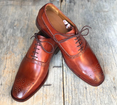 Men's Handmade Stylish Brown Brogue Leather Lace Up Shoes