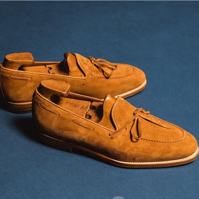Handmade tan suede shoes, men's tussles loafers shoes for men's - Thumbnail 4
