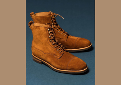 Men's Handmade Ankle High Tan Cap Toe Suede Lace Up Boot