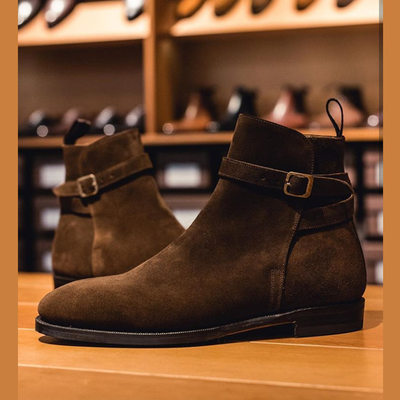 Men's chocolate brown ankle high jodhpurs buckle suede boot - Thumbnail 3