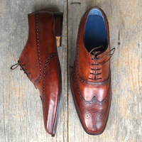 Handmade Brown Wing Tip Brogue Leather Lace Up Shoes For Men's - Thumbnail 1