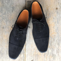 Men's Handmade Gray Cap Toe Suede Lace Up Shoes For Men's - Thumbnail 1