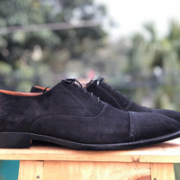 Men's Handmade Gray Cap Toe Suede Lace Up Shoes For Men's - Thumbnail 3