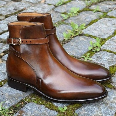 Men's handmade brown ankle high jodhpurs leather boot - Thumbnail 4