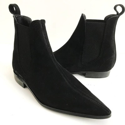 Handmade men's black ankle high chukka chelsea suede boot - Thumbnail 4