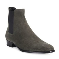 Handmade Men's Gray Ankle High Chukka Chelsea Suede Boot - Thumbnail 1