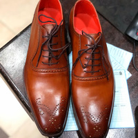 Men's Handmade Stylish Tan Brogue Leather Lace Up Shoes - Thumbnail 2