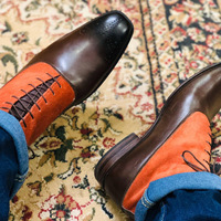 Men's Handmade Ankle High Tan & Chocolate Brown Leather Suede Lace Up Boot - Thumbnail 3