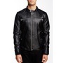 Men Black Detachable Fabric Hooded Leather Jacket, Biker Leather Jacket-1