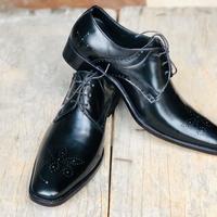 Men's Handmade Stylish Black Brogue Leather Lace Up Shoes - Thumbnail 1