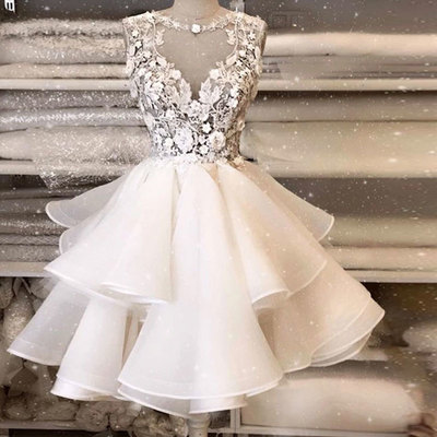 White lace tulle short prom dress party dress - Thumbnail 5