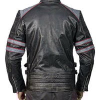 Cafe Racer Retro Classic Black gray Distressed Classic Biker Leather Jackets - Thumbnail 2