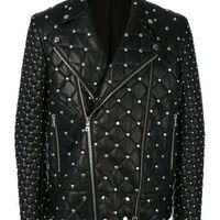 Handmade Studded Quilted Biker jacket Men, Designer Fashion Leather Jacket - Thumbnail 1