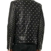 Handmade Studded Quilted Biker jacket Men, Designer Fashion Leather Jacket - Thumbnail 2