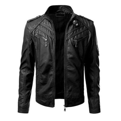 Men's black genuine leather jacket for men's, biker motorcycle cafe racer jacket