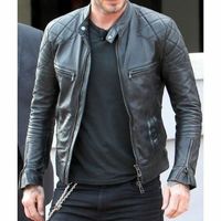 Men's Genuine Lambskin Leather Biker Jacket Inspired by David Beckham Black1 - Thumbnail 3