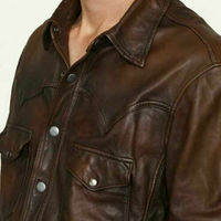 Men's Leather Shirt Genuine Lambskin Soft Basic Vintage Jacket Biker Slim Fit men - Thumbnail 1