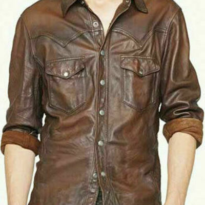 Men's leather shirt genuine lambskin soft basic vintage jacket biker slim fit men