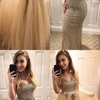 Unique Mermaid Strapless Gold Beaded Detachable Long Prom Dresses,Two piece Formal Party Dresses - Thumbnail 1