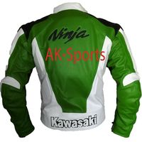 Men's Motorcycle Biker Leather Jacket, Padded Jacket, White Green Jackets - Thumbnail 1