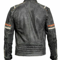Men's Retro 3 Cafe Racer Biker Vintage Motorcycle Distressed Moto Leather Jacket - Thumbnail 2
