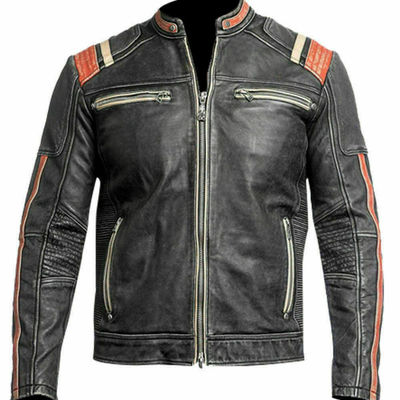 Men's retro 3 cafe racer biker vintage motorcycle distressed moto leather jacket