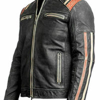 Men's Retro 3 Cafe Racer Biker Vintage Motorcycle Distressed Moto Leather Jacket - Thumbnail 4