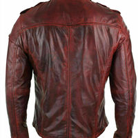 Men's Shirt Jacket Maroon Real Soft Genuine Waxed Leather Shirt Leather for Mens1 - Thumbnail 1