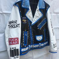 Men's silver studded genuine leather jacket, Rock punk blue white biker jacket - Thumbnail 1