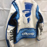 Men's silver studded genuine leather jacket, Rock punk blue white biker jacket - Thumbnail 2