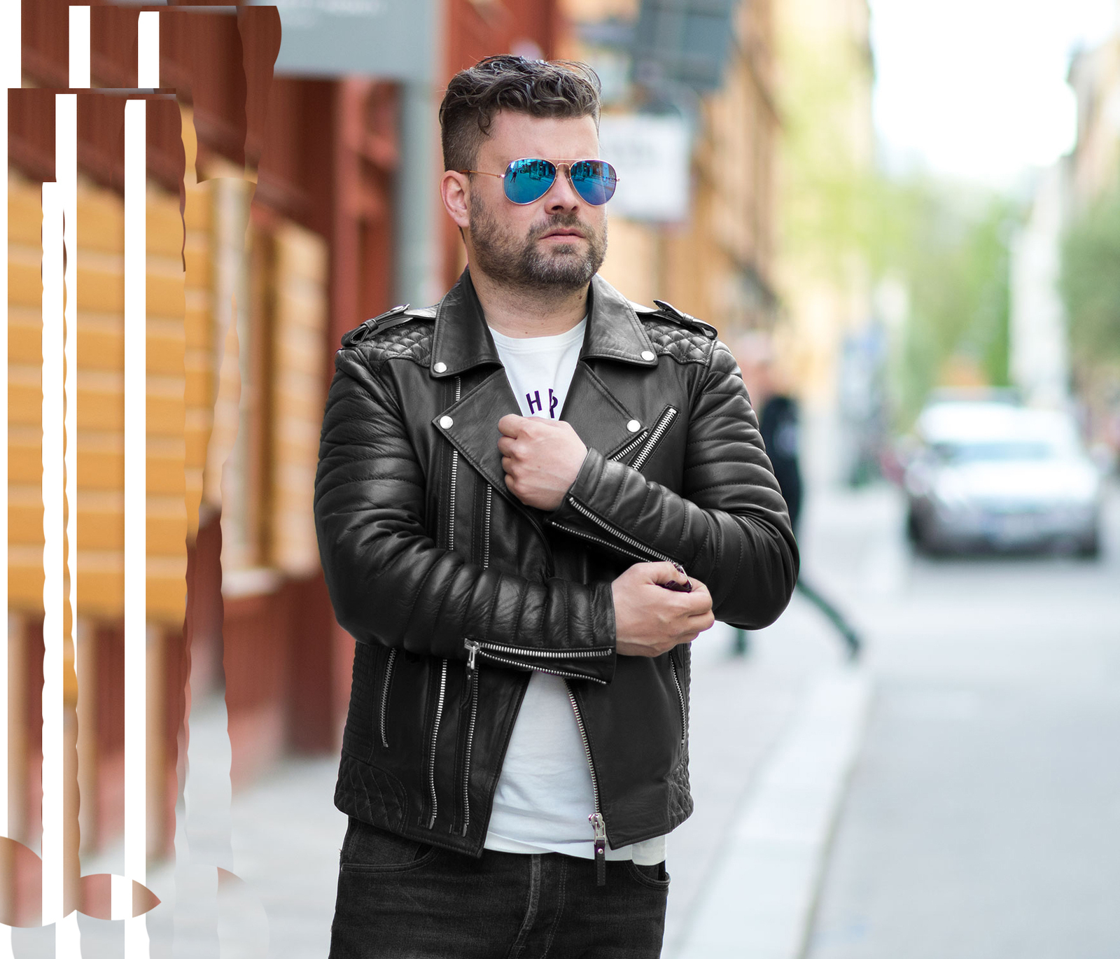 New Men's Leather Jacket Black Slim Fit Biker Motorbike Style