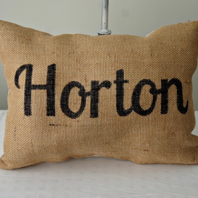 Personalized burlap pillow cover