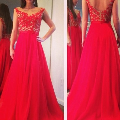 Red Long Prom Dresses with Appliques Lace