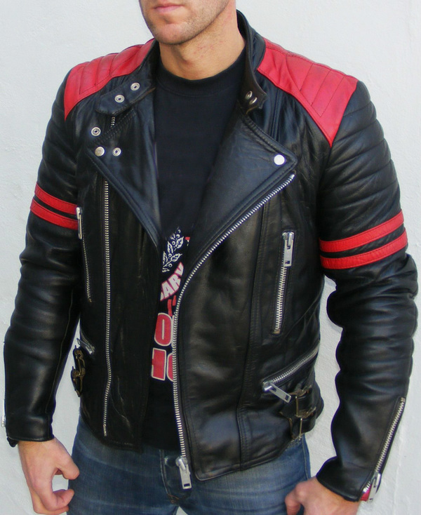 Classic Biker Red and Black Vintage Motorcycle Leather Jacket, Men Biker Jackets