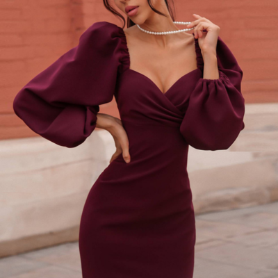 Sexy long-sleeved word shoulder backless dress - Thumbnail 5