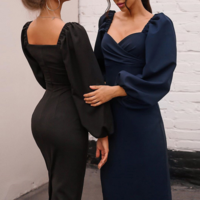 Sexy Long-Sleeved Word Shoulder Backless Dress - Thumbnail 4